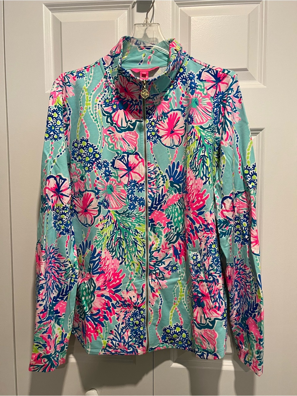 Lilly Pulitzer Full Zip-Up Jacket in Aqua & Pink